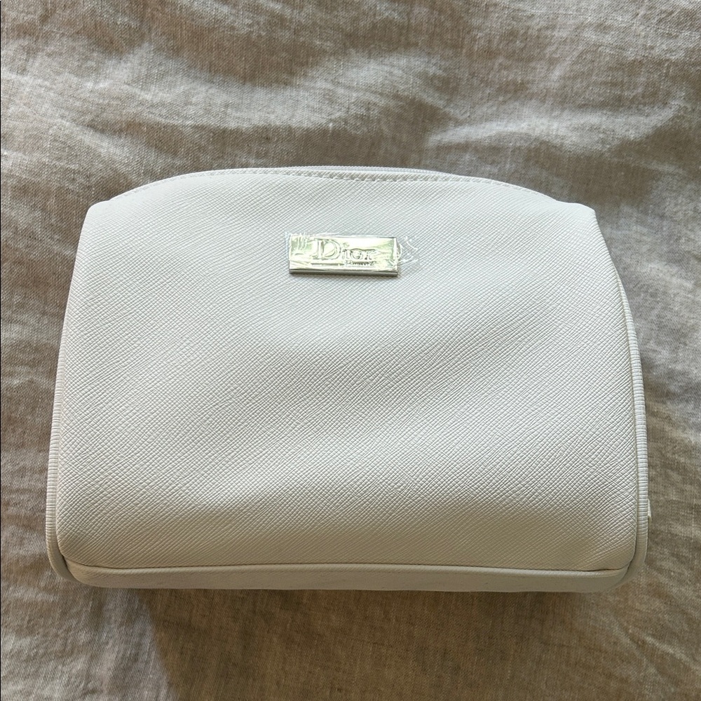 NEW Dior White Cosmetic Bag with Silver DIOR Logo